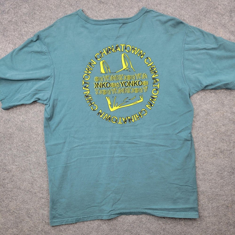 YONKO Shirt Mens Medium Green Chinatown Graphic‎ Tee Tagless Streetwear